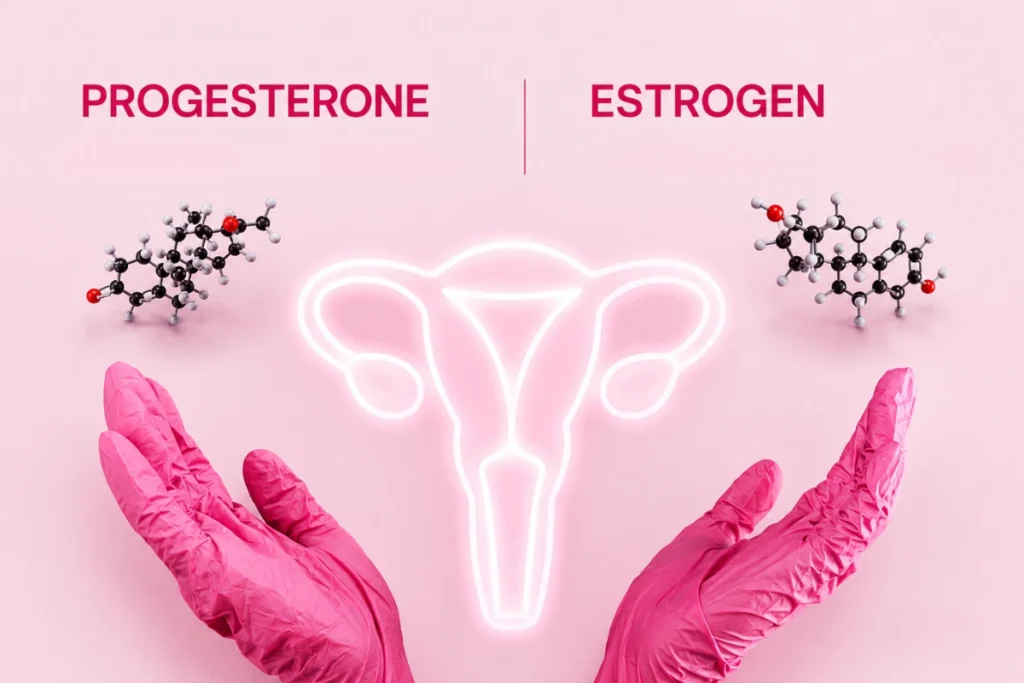 Illustration showing estrogen and progesterone hormones and female reproductive health