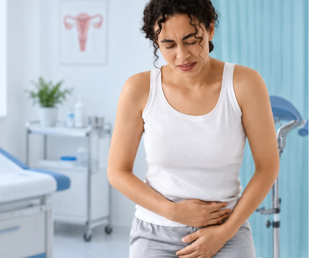 Woman experiencing abdominal discomfort after tubal ligation
